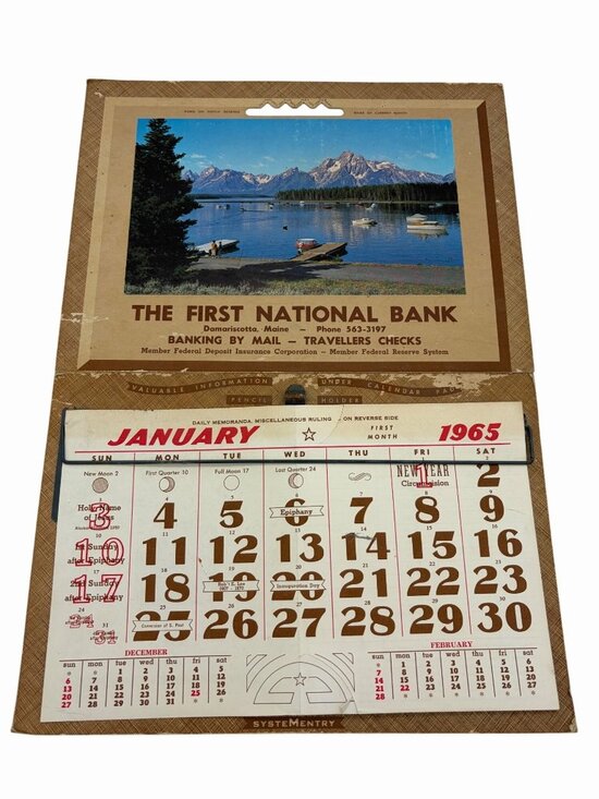 The First National Bank Other - 1965 First National Bank Damariscotta Maine Advertising Wall Calendar USA Vintag